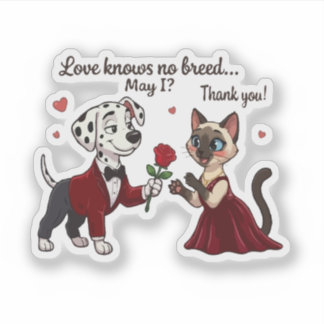 Liebe kennt keine Rasse Dalmatiner und Siamkatze Aufkleber