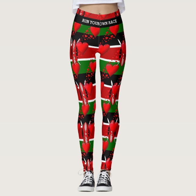 LIEBE KENYA Flag Rote Herzen RUN IHRE RASSE Leggings (Vorderseite)
