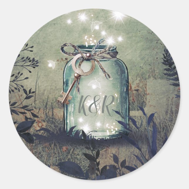 Liebe Key Mason Jar Rustic Woodland Hochzeit Runder Aufkleber (Vorderseite)