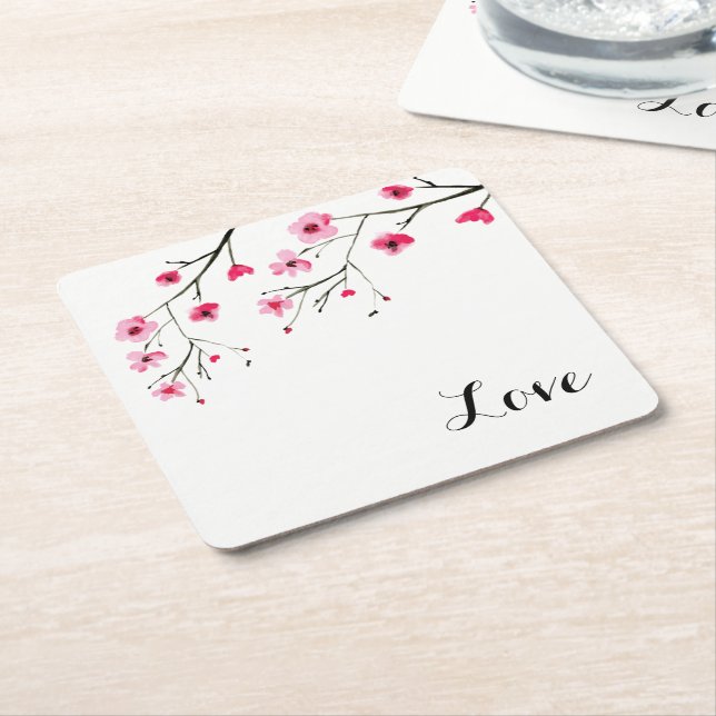 Liebe, Kirschblossom, Aquarellmalerei, Hochzeit Rechteckiger Pappuntersetzer (angewinkelt)