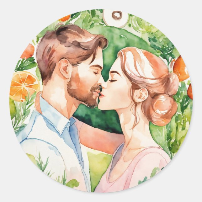 Liebe Kiss Bliss Runder Aufkleber (Vorderseite)