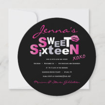 LIEBE & KISSES HOT PINK 16 . Geburtstag Einladung
