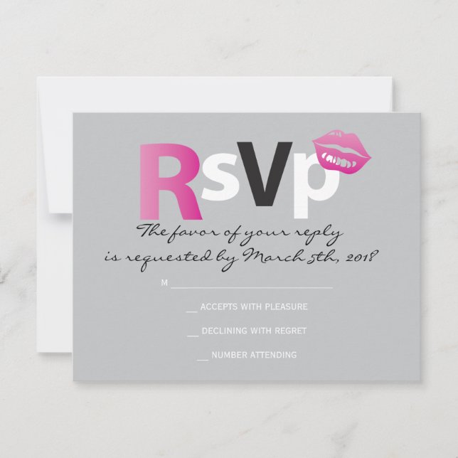 LIEBE & KISSES Hot-Pink-Bat Mitzvah-Antwortkarte RSVP Karte (Vorderseite)