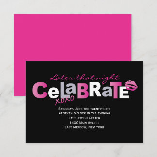 LIEBE & KISSES Hot Pink Bat Mitzvah Party Card Einladung