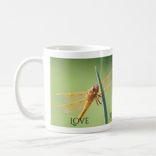 Liebe, Klugheit, Glaube, Libelle Kaffeetasse (Links)
