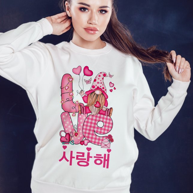 Liebe Koreanisches Niedliches Gnome Pink Valentine Sweatshirt (Von Creator hochgeladen)
