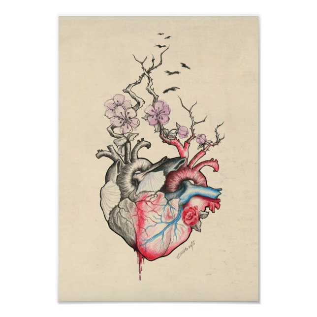 Liebe Kunst Surreal Anatomische Herzen Blume Vinta Fotodruck (Vorne)