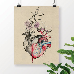 Liebe Kunst Surreal Anatomische Herzen Blumen Vint Poster
