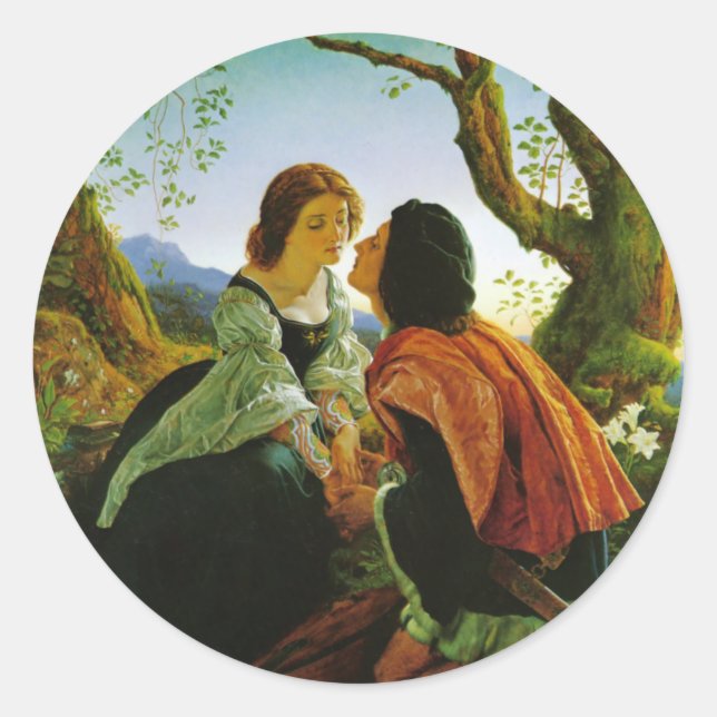 Liebe Kuss romantisches Paar mittelalterliches Sch Runder Aufkleber (Vorderseite)