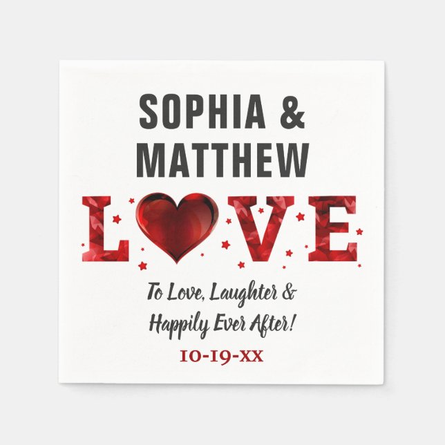 Liebe Lachen glücklich je nach Roter Hochzeit Serviette (Vorderseite)