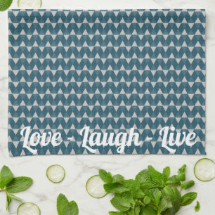 Liebe, Lachen, Leben, Muster aus blauen Diamanten Geschirrtuch