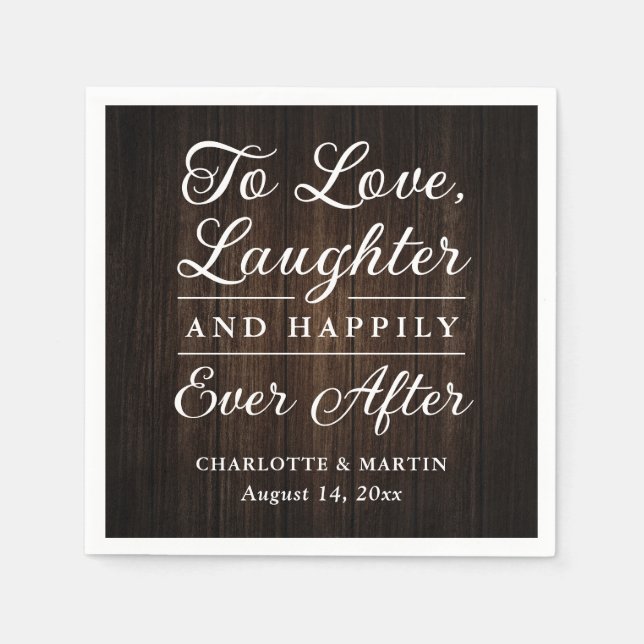 Liebe lachen Rustikales Holz Hochzeit Napkins Serviette (Vorderseite)