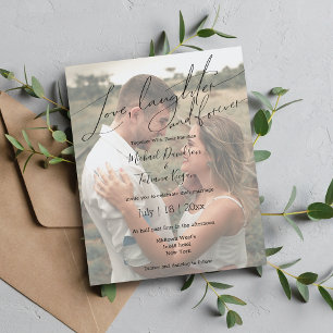Liebe Lachen und für immer Hochzeit Foto Einladung