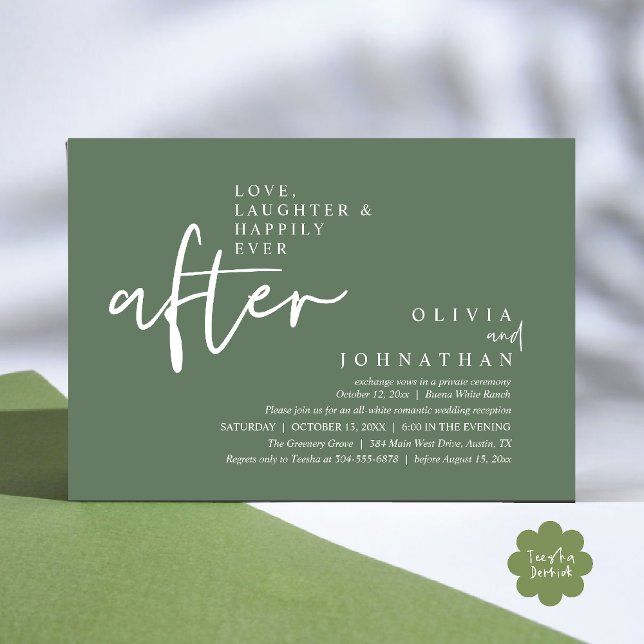 Liebe, Lachen und glücklich immer nach dem Empfang Einladung (Love, Laughter And Happily Ever After Reception Modern Minimalist Invitation Card PDF Sage Green)