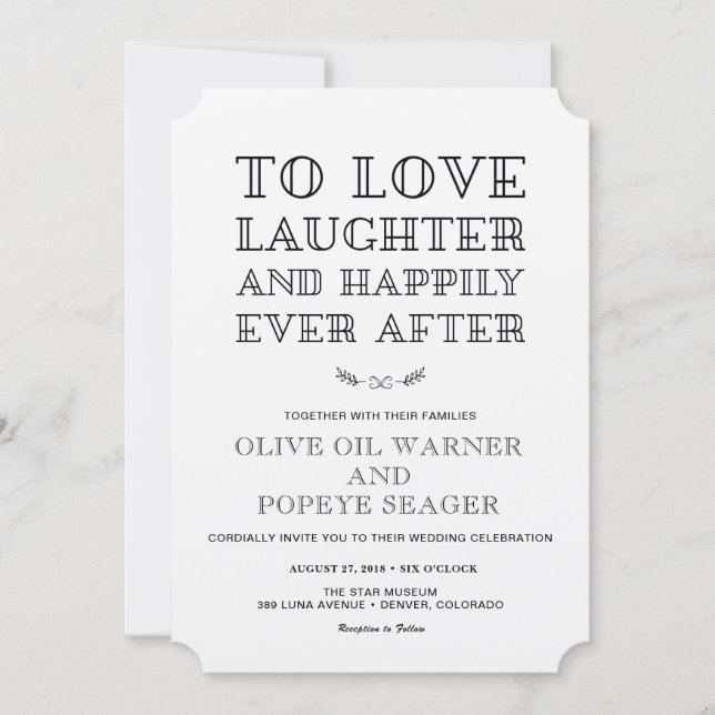 Liebe, Lachen und glücklich immer nach Hochzeit Einladung (Vorderseite)