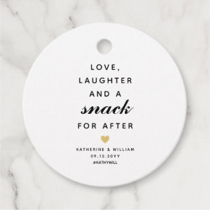 Liebe, Lachen und Snack für nach Hochzeit Geschenkanhänger