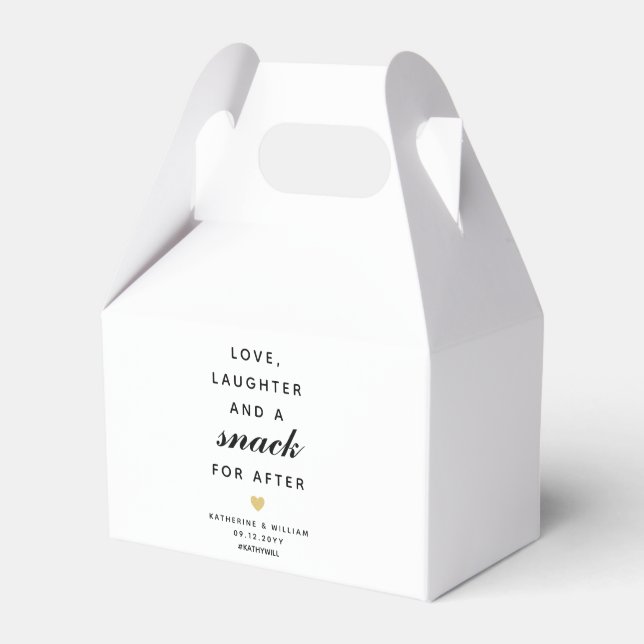 Liebe, Lachen und Snack für nach Hochzeit Geschenkschachtel (Vorderseite)