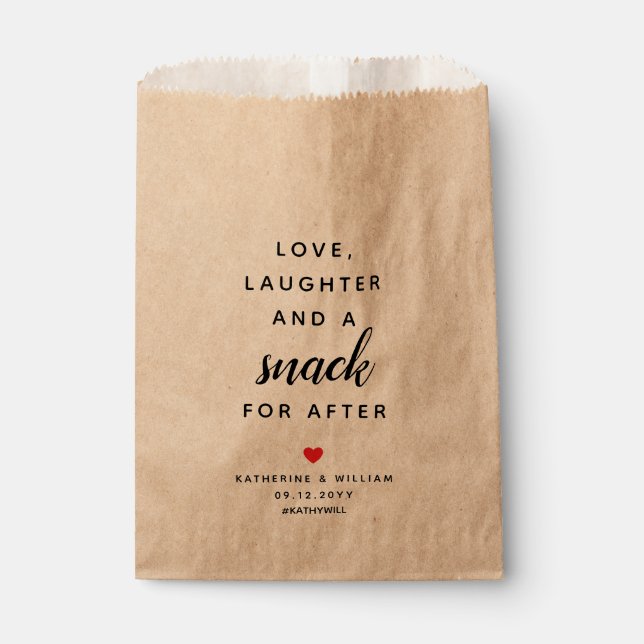 Liebe, Lacher und Snack nach Hochzeit Geschenktütchen (Vorderseite)