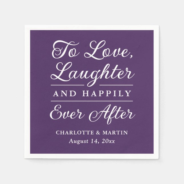 Liebe Laghter Lila Hochzeit Napkins Serviette (Vorderseite)