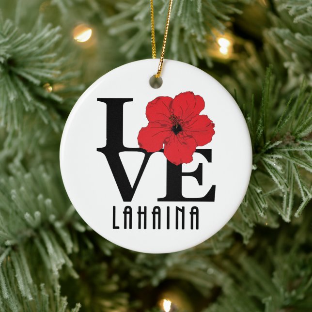 LIEBE Lahaina Roter Hibiskus Keramik Ornament (Baum)