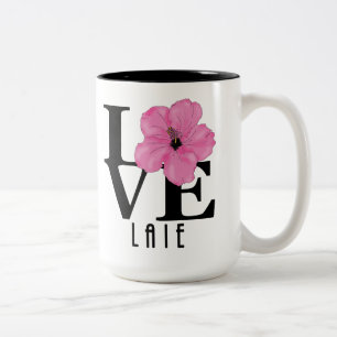 LIEBE Laie Hawaii 15oz Rosa Hibiskus Zweifarbige Tasse