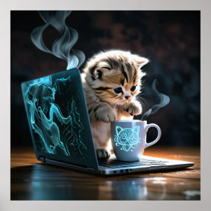 Liebe, Laptops, Katzen und Kaffee Poster