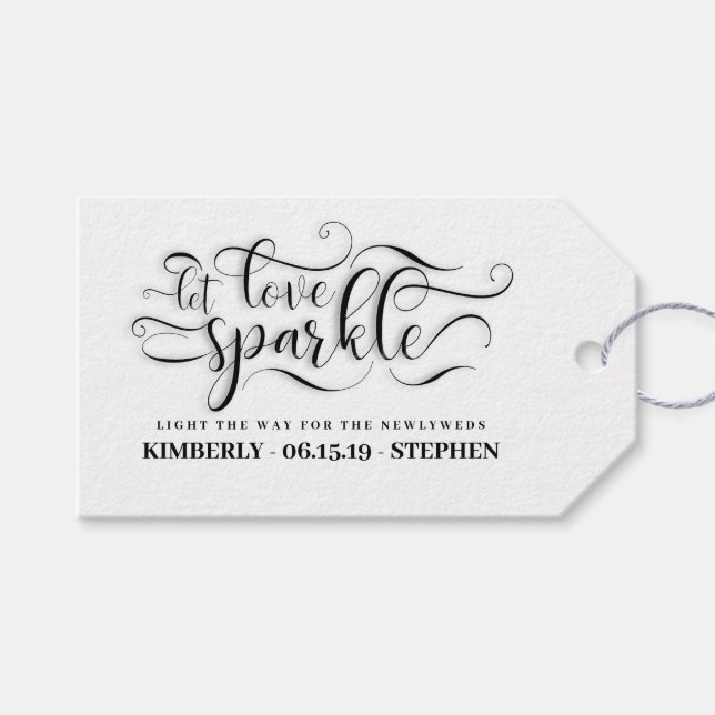 Liebe lass Sparkle Elegante Script Wedding Geschenkanhänger (Vorderseite (Horizontal))