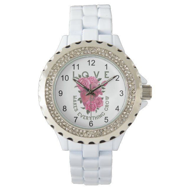 Liebe lässt alles wachsen - romantische Blumenkuns Armbanduhr (Vorderseite)