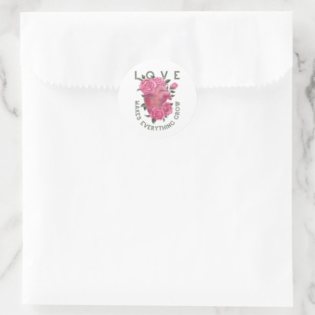 Liebe lässt alles wachsen - romantische Blumenkuns Runder Aufkleber (Tasche)