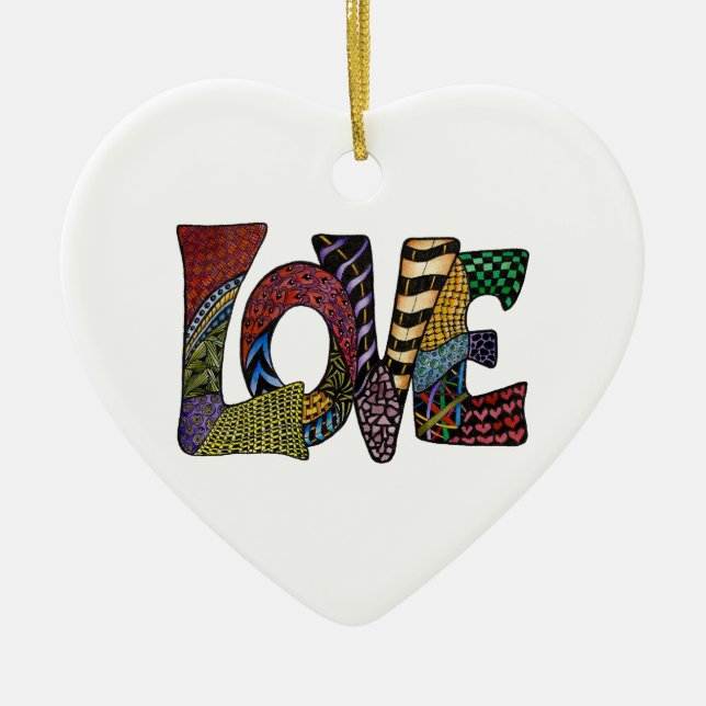 LIEBE lässt die Welt umrunden Keramik Ornament (Vorne)