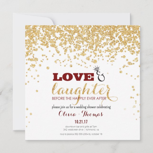 Liebe & Laughter Gold Glitzer Polterabend Einladun Einladung (Vorderseite)