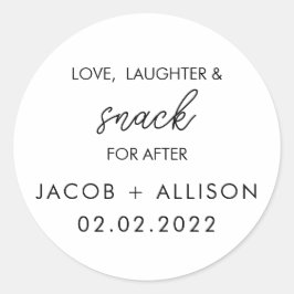 Liebe Laughter & Snack Hochzeitsvorzug Runder Aufkleber