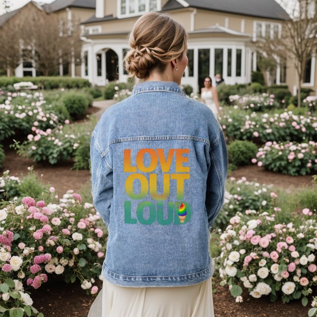 Liebe laut Retro-Pride-Typografie-Design Jeansjacke (Hochzeit Rückseite)
