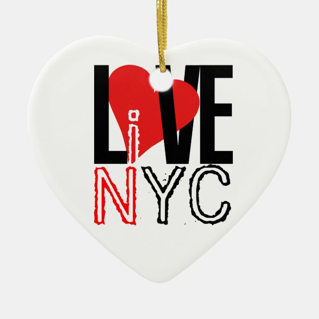 Liebe & Leben in NYC Herzdekoration Schwarz-weiß Keramik Ornament (Vorne)