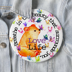 Liebe Leben Süßer Bär mit Schmetterlingen Anpassba Button