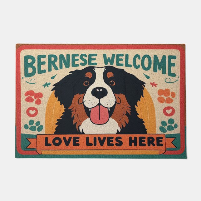 Liebe lebt hier - Berner Hund Willkommen Fußmatte (Vorderseite)