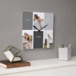Liebe lebt hier | Drei-Foto-Familiengeschenk Quadratische Wanduhr<br><div class="desc">Ein herzliches und personalisiertes Geschenk, das das Wesen der Familie feiert, mit einem wunderschönen grauen Rahmen, der mit einem berührenden Zitat "Liebe lebt hier" und drei wertvollen Fotos geschmückt ist. Jedes Mal, wenn der Empfänger einen Einblick in dieses bemerkenswerte Geschenk erhält, wird sein Herz von den liebsten Erinnerungen und einer...</div>