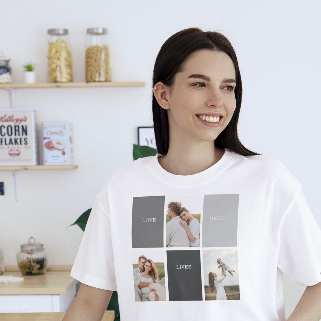 Liebe lebt hier | Drei-Foto-Familiengeschenk T-Shirt (Von Creator hochgeladen)