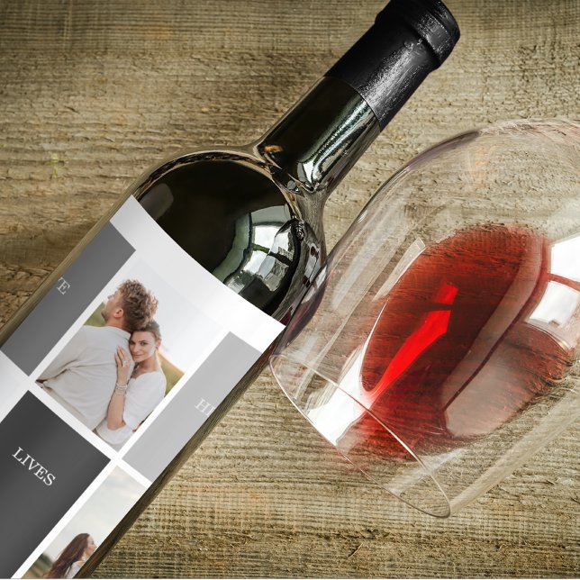 Liebe lebt hier | Drei-Foto-Familiengeschenk Weinetikett (Von Creator hochgeladen)