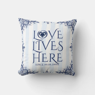 Liebe lebt hier navy Blue Frame & Heart Kissen