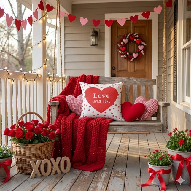 Liebe lebt hier Valentinstag Kissen (Love Valentine's Day porch pillow.)