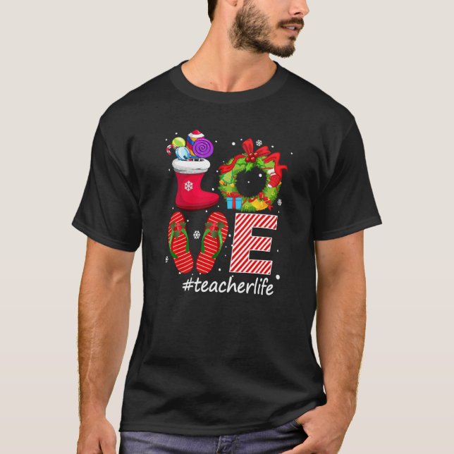 Liebe #lehrerlife Drehe Flops Candy Socks Snow Chr T-Shirt (Vorderseite)