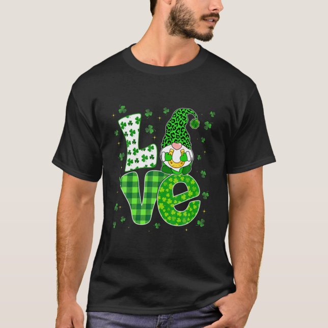 LIEBE Leopard St Pattys Day Kleeblatt Gnomes Holdi T-Shirt (Vorderseite)