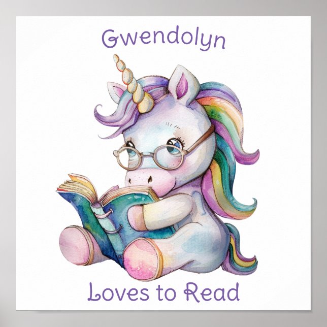 Liebe Lesen Niedlicher Einhornbrille Lila Text Poster (Vorne)