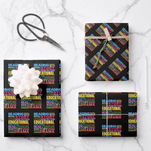 Liebe Lesen von Büchern - Genre Word Art Geschenkpapier Set (Vorderseite)