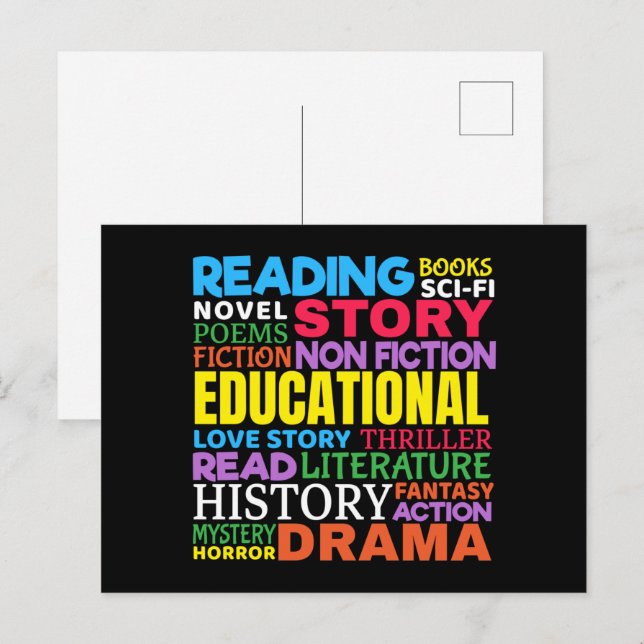 Liebe Lesen von Büchern - Genre Word Art Postkarte (Vorne/Hinten)