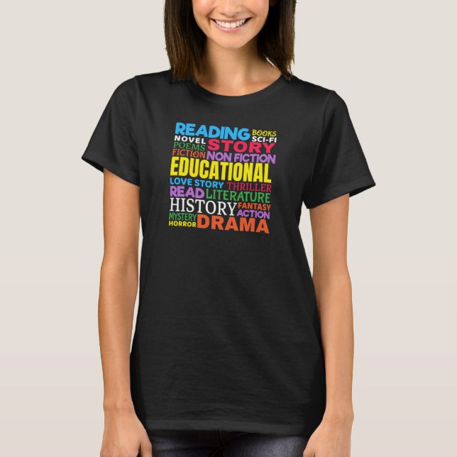 Liebe Lesen von Büchern - Genre Word Art T-Shirt (Vorderseite)