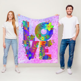 LIEBE Letter Word Blume Fleecedecke