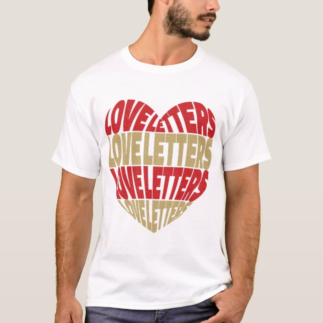 Liebe Letters Red Gold Glitzer Herz T-Shirt (Vorderseite)