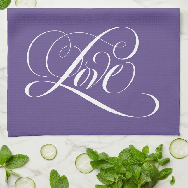 LIEBE Letting Ultra Violet Lila Calligrafy Küchentuch (Gefaltet)
